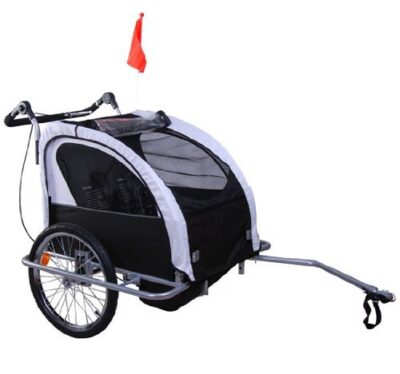 homcom 360 drehbar kinderanhnger 2 in 1 fahrradanhnger jogger wei schwarz 1